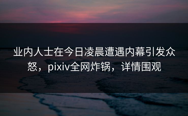 业内人士在今日凌晨遭遇内幕引发众怒，pixiv全网炸锅，详情围观