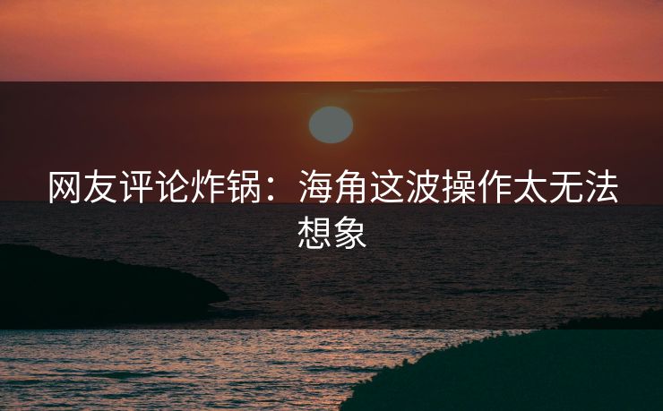 网友评论炸锅：海角这波操作太无法想象