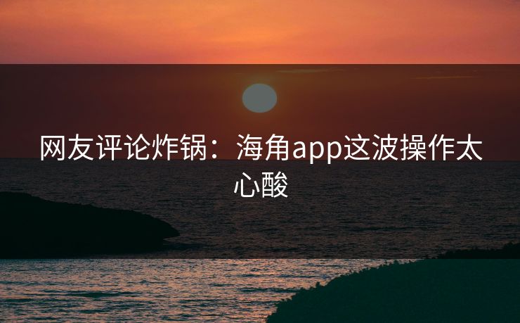 网友评论炸锅:海角app这波操作太心酸