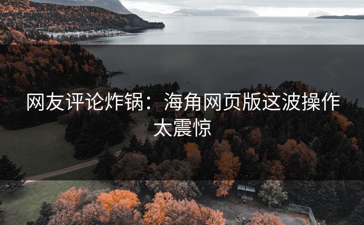 网友评论炸锅:海角网页版这波操作太震惊
