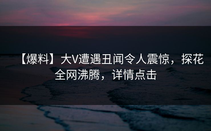 【爆料】大V遭遇丑闻令人震惊，探花全网沸腾，详情点击