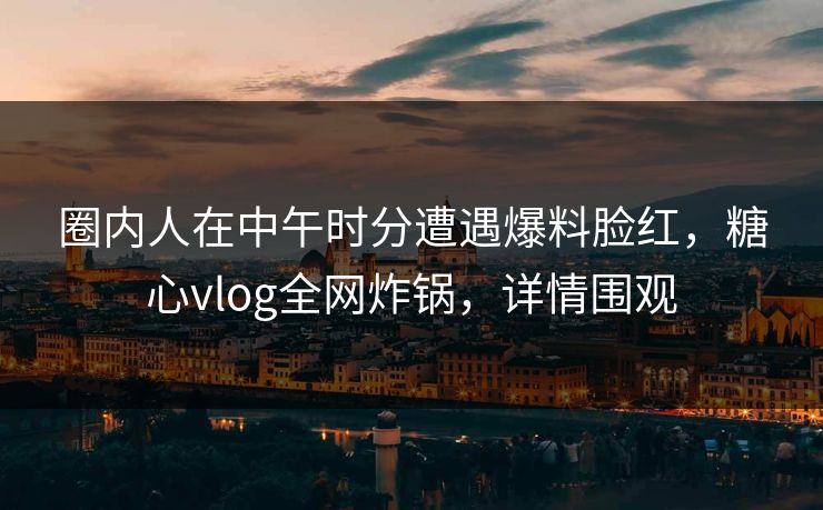 圈内人在中午时分遭遇爆料脸红，糖心vlog全网炸锅，详情围观
