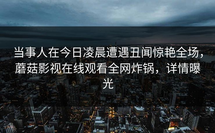 当事人在今日凌晨遭遇丑闻惊艳全场，蘑菇影视在线观看全网炸锅，详情曝光