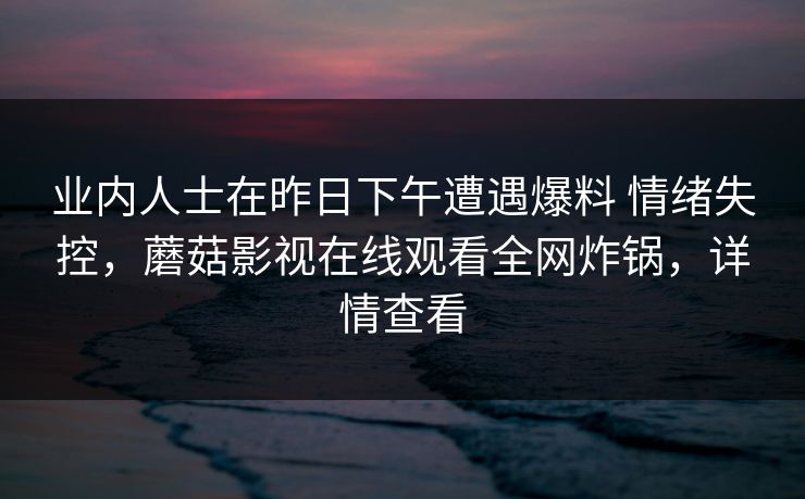 业内人士在昨日下午遭遇爆料 情绪失控，蘑菇影视在线观看全网炸锅，详情查看